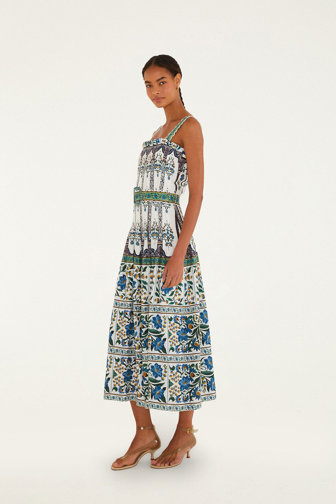 Manoela Off-White Sleeveless Belt Maxi Dress in Off-White