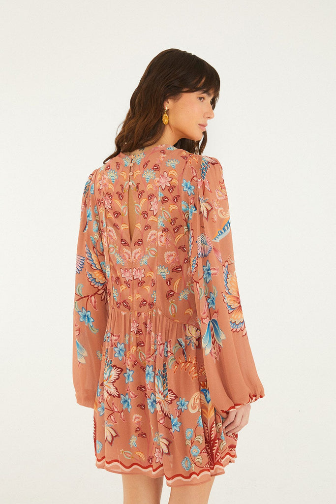 Mocha Boho Enhance Lace Long Sleeve Mini Dress