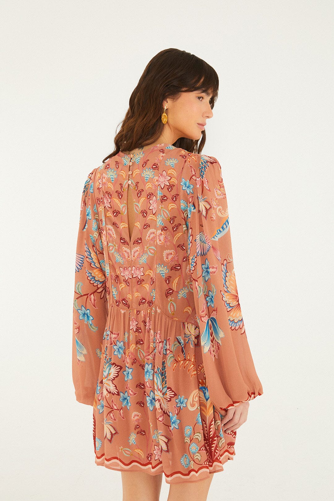 Mocha Boho Enhance Lace Long Sleeve Mini Dress