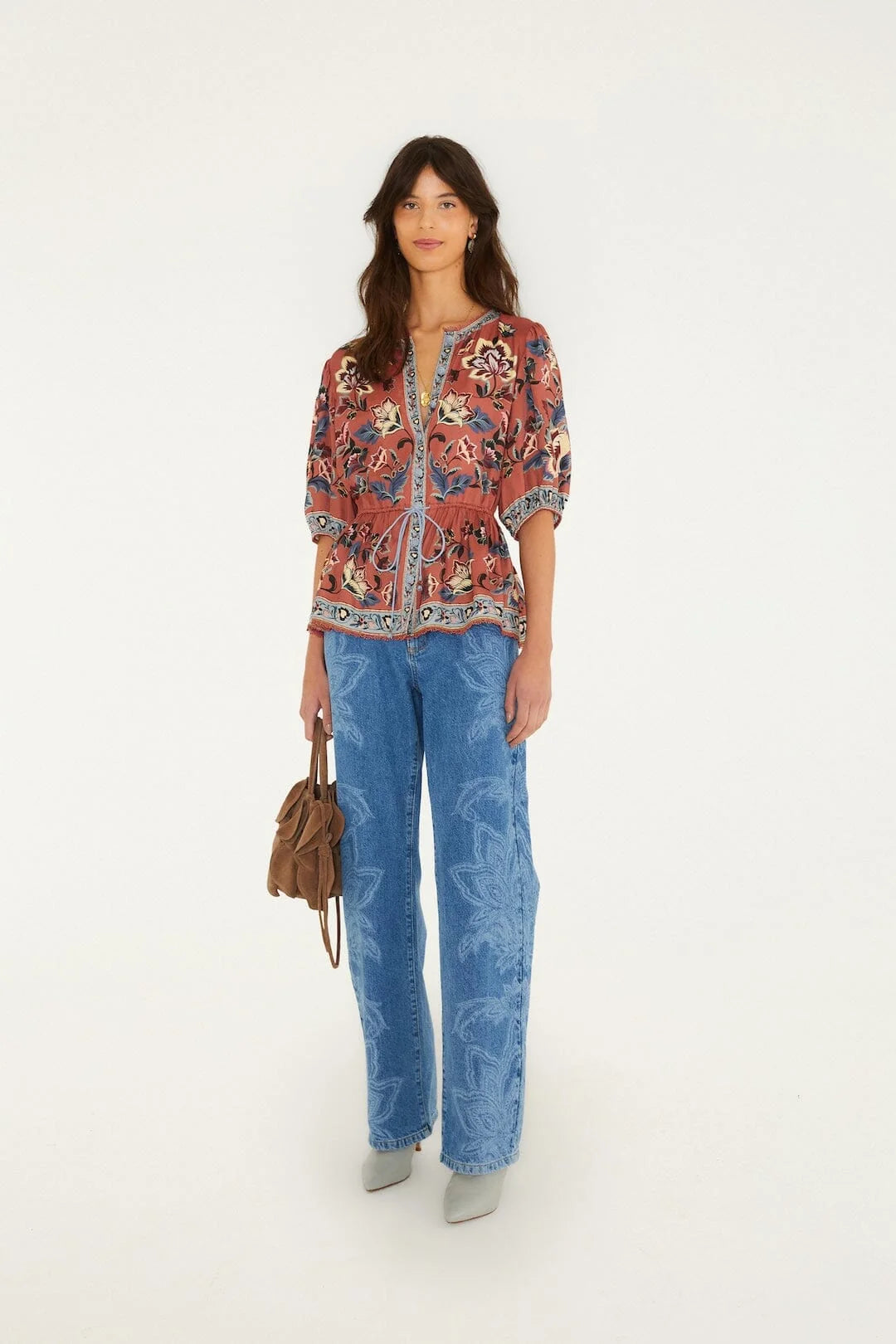 Floral Beauty Tapestry Drawstring Blouse