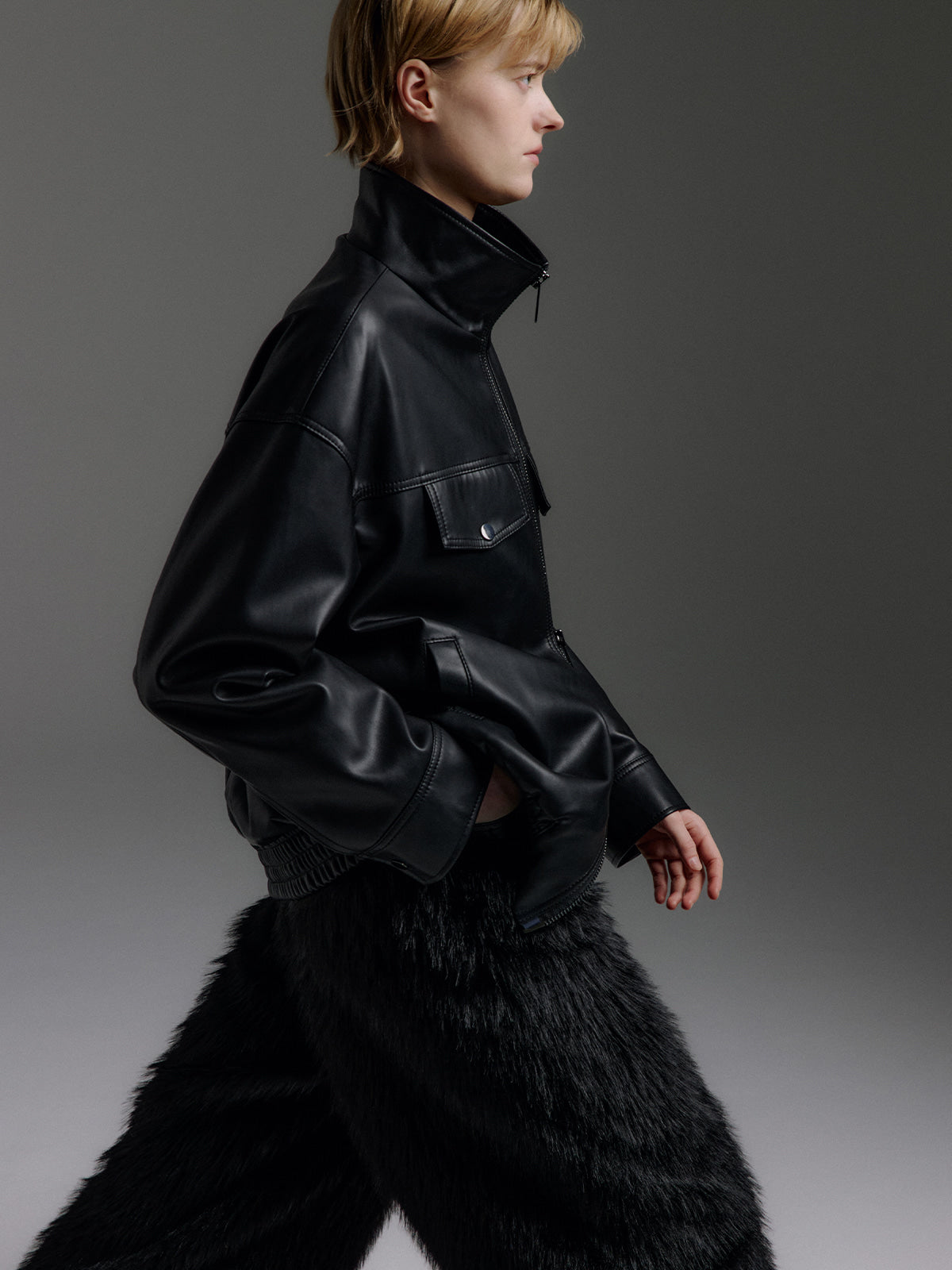 Freddie Soft PU Leather Utility Jumper in Black