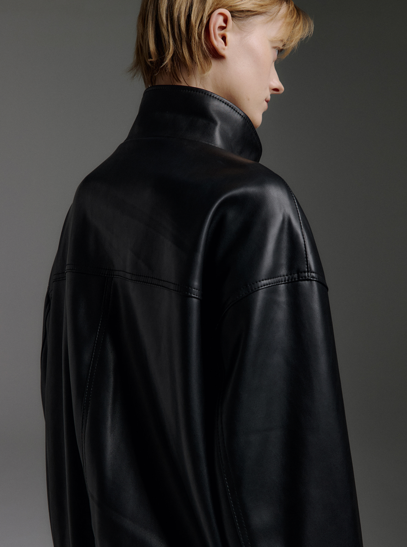 Freddie Soft PU Leather Utility Jumper in Black