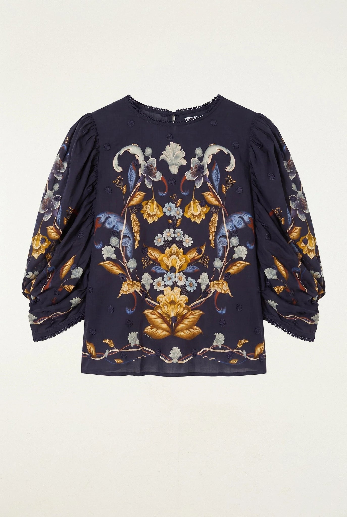 Golden Nature 3D Flower Puff Sleeve Blouse