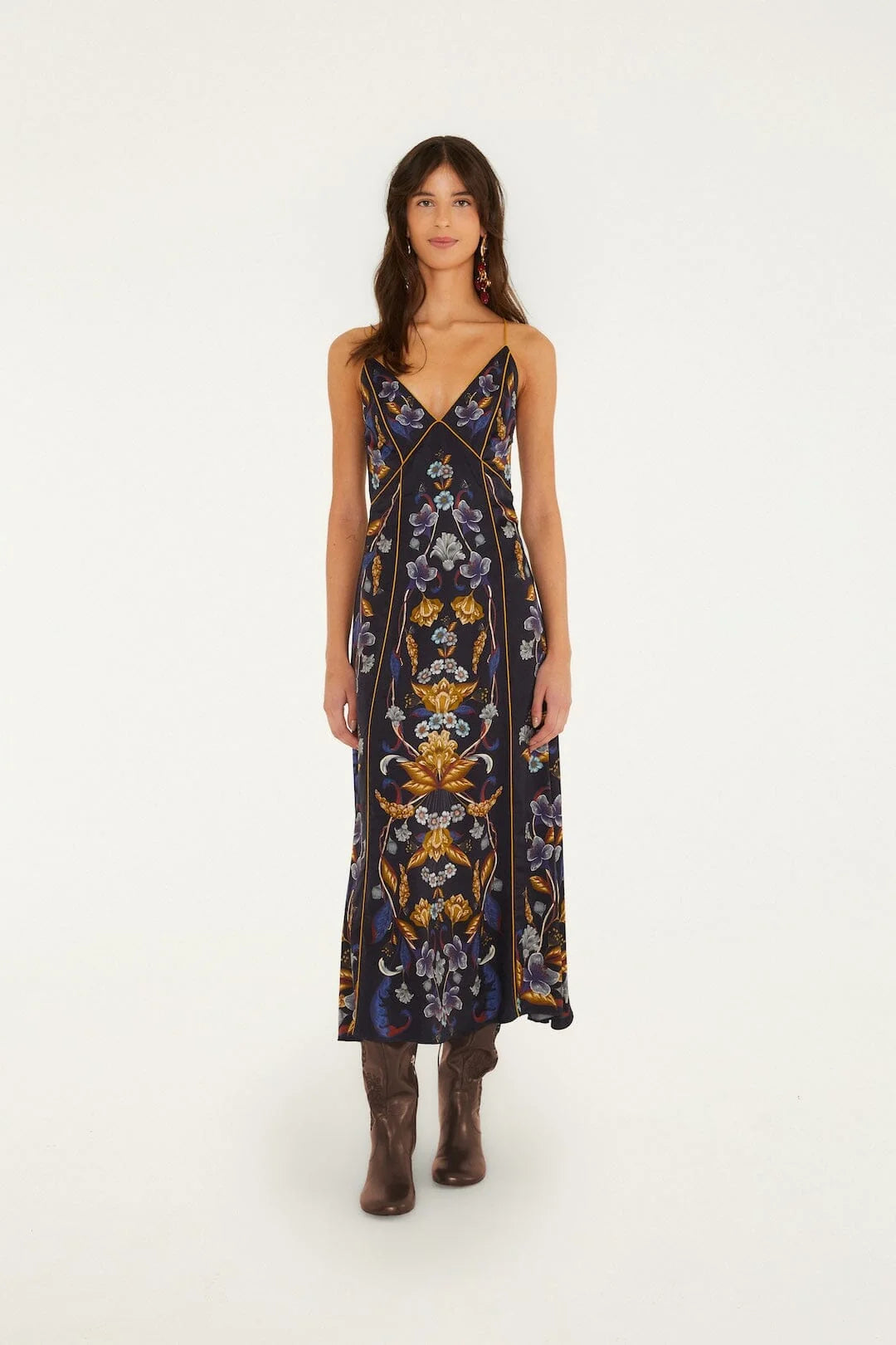 Golden Nature Navy Blue Slip Maxi Dress
