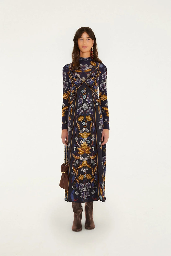 Golden Nature Navy Blue Slip Maxi Dress