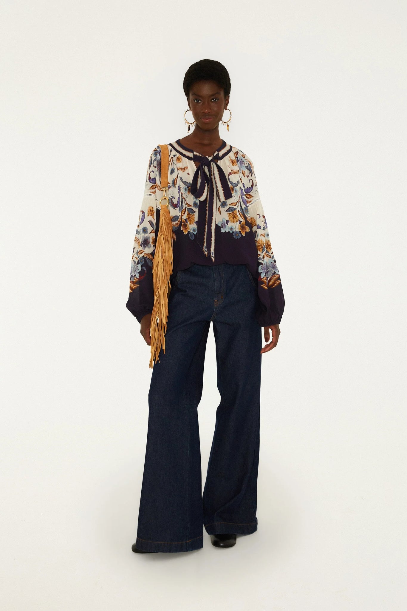 Golden Nature Tied Long Sleeve Blouse