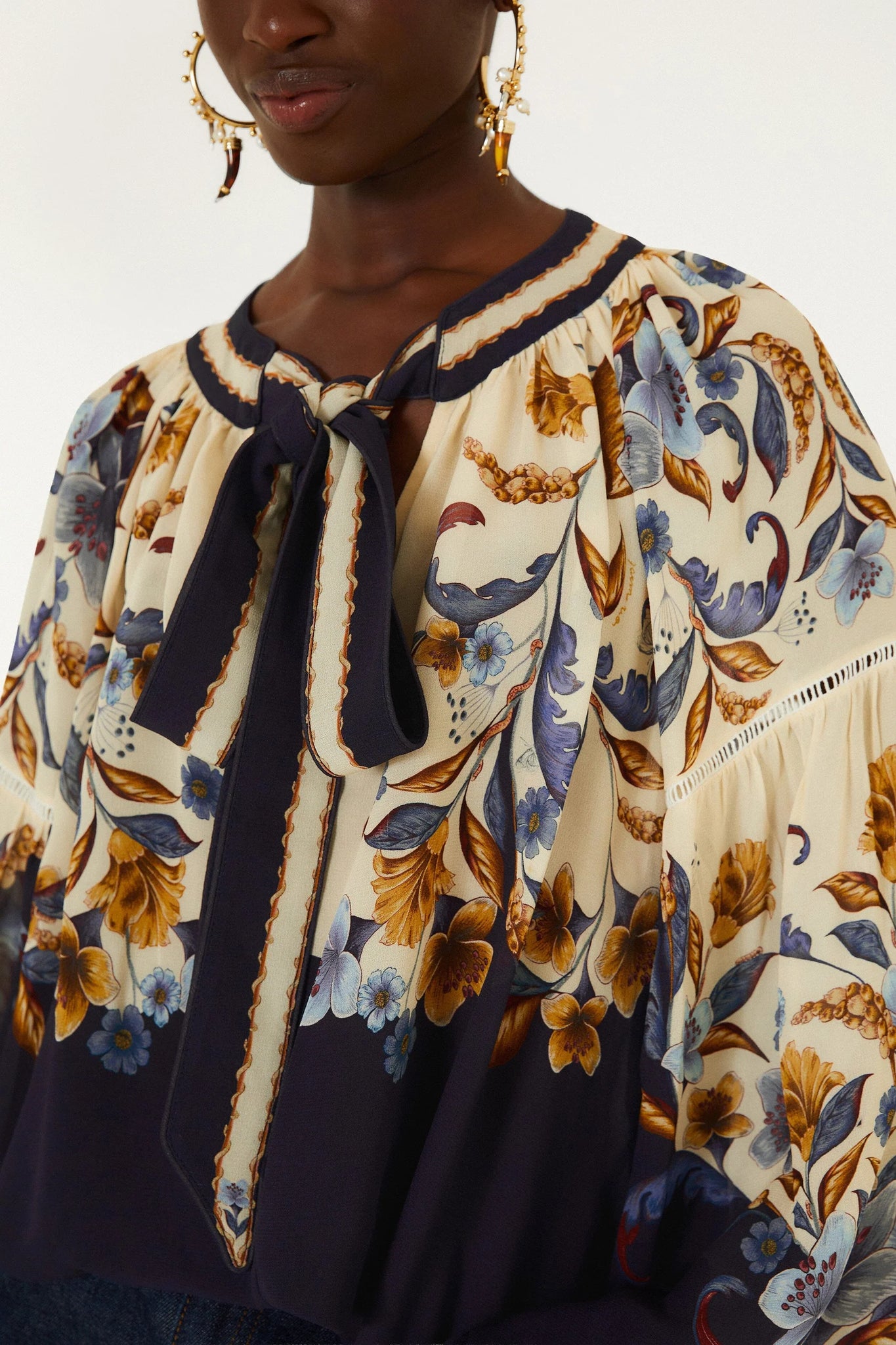 Golden Nature Tied Long Sleeve Blouse