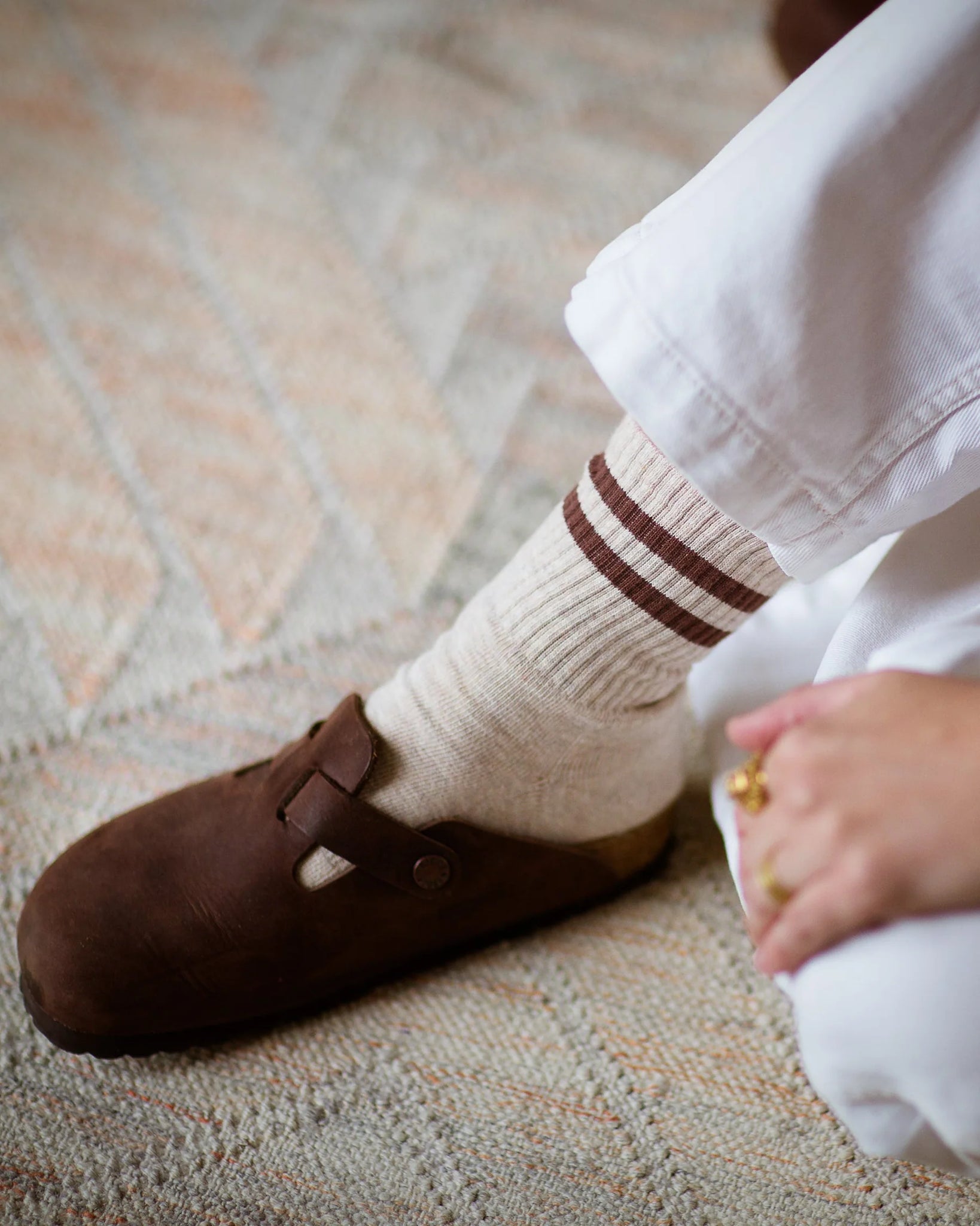 Gym Socks in Oat Cocoa Stripe