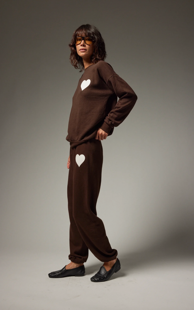 Heart Sweatpants in Americano/White