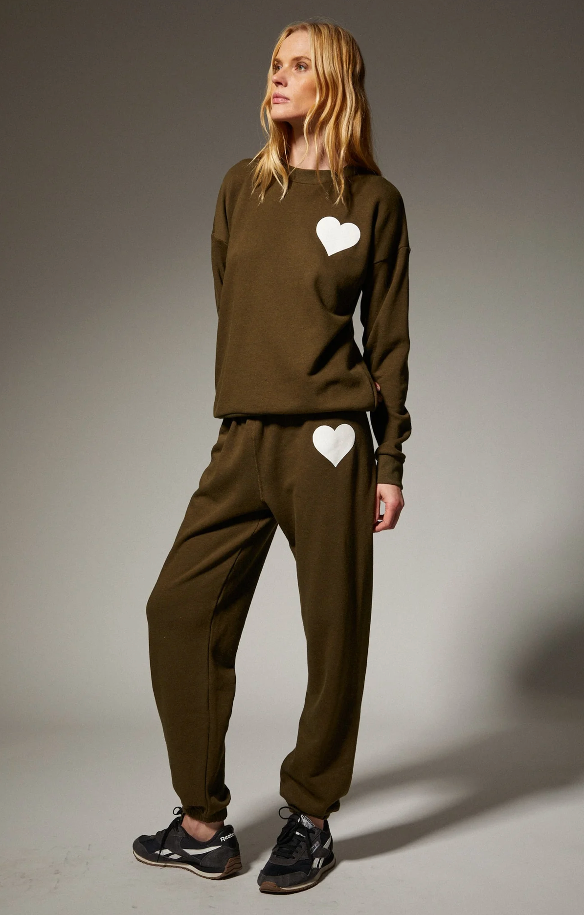 Heart Sweatpants in Olive/White