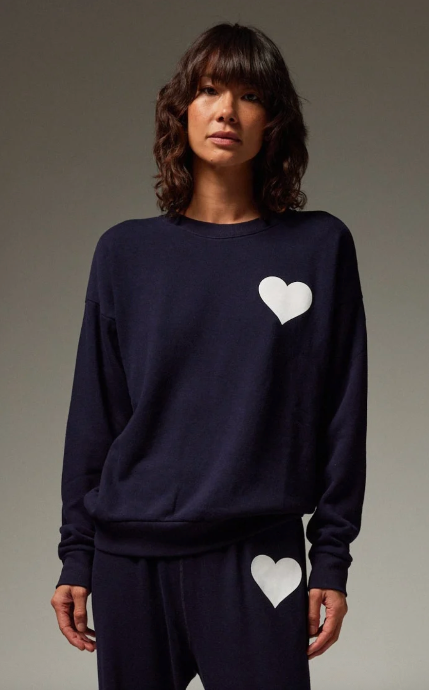 Heart Sweatshirt in Navy/White