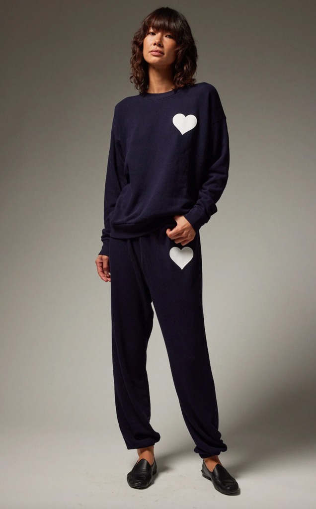 Heart Sweatshirt in Navy/White