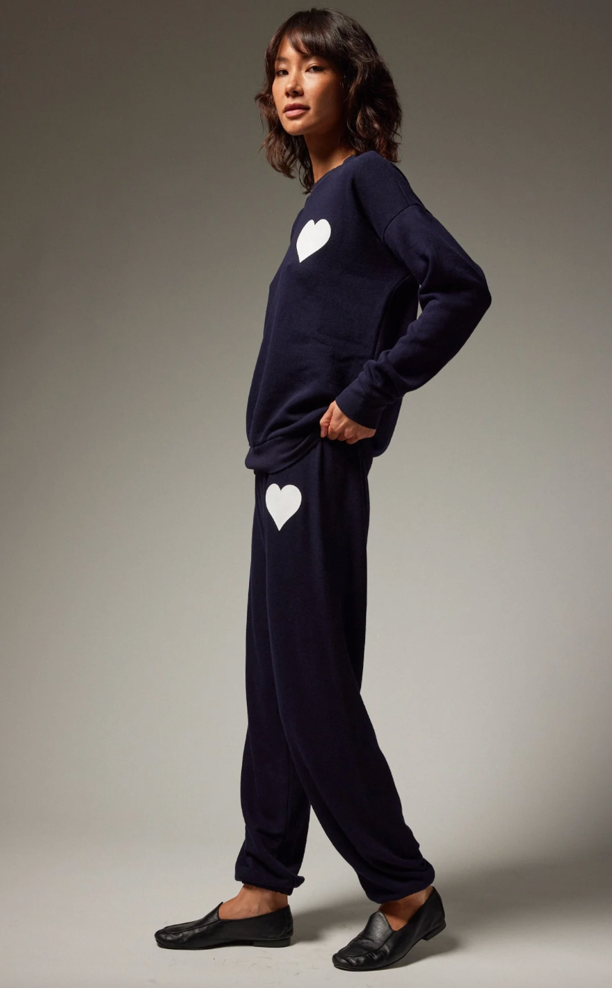 Heart Sweatshirt in Navy/White