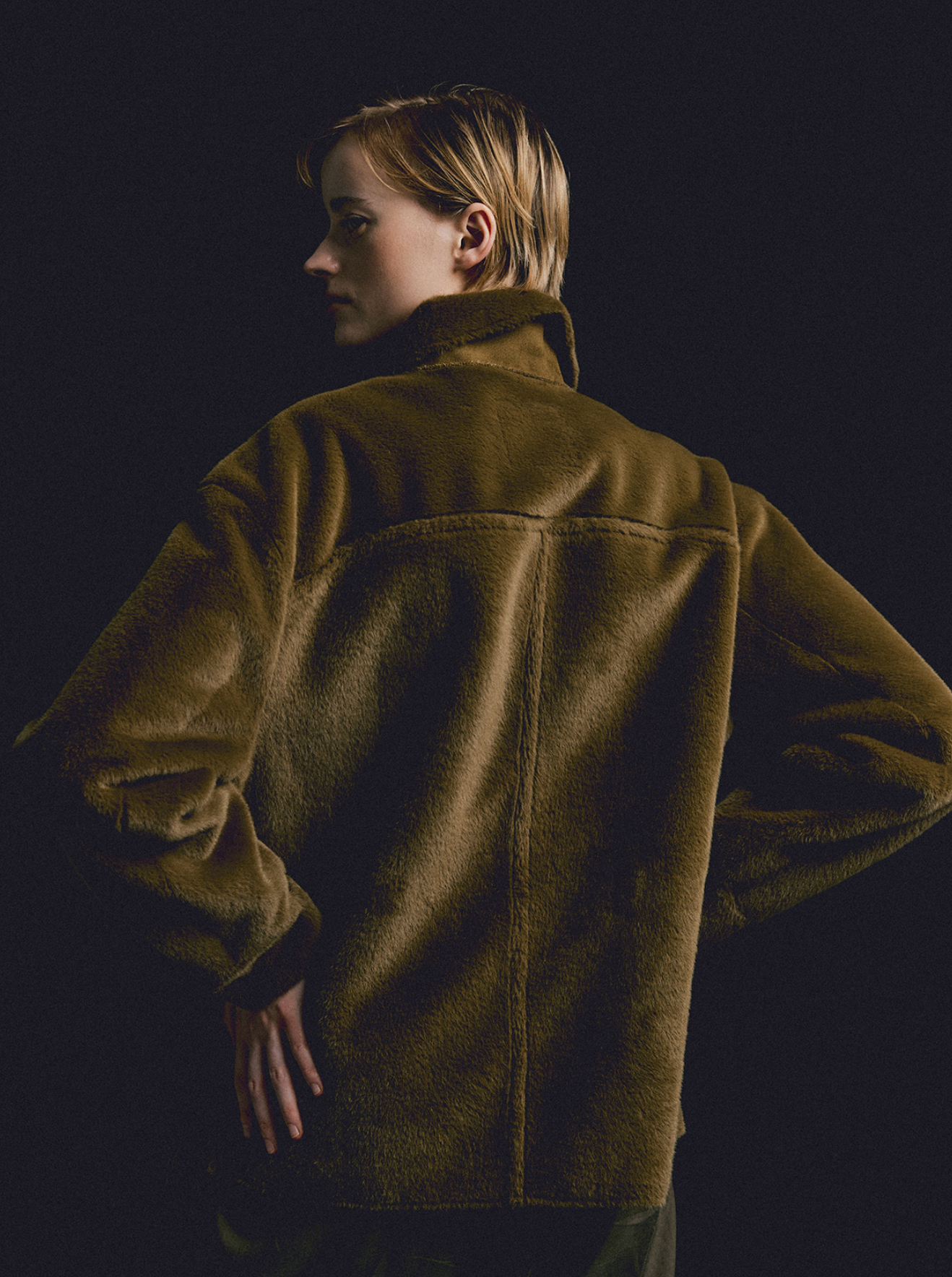 Hush Lightweight Faux Fur Shirt Jacket in Khaki Green