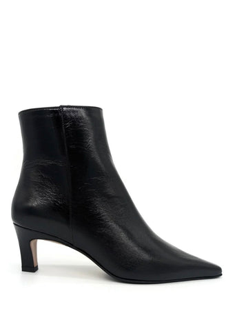 Bev Crushed Leather Heeled Bootie in Black