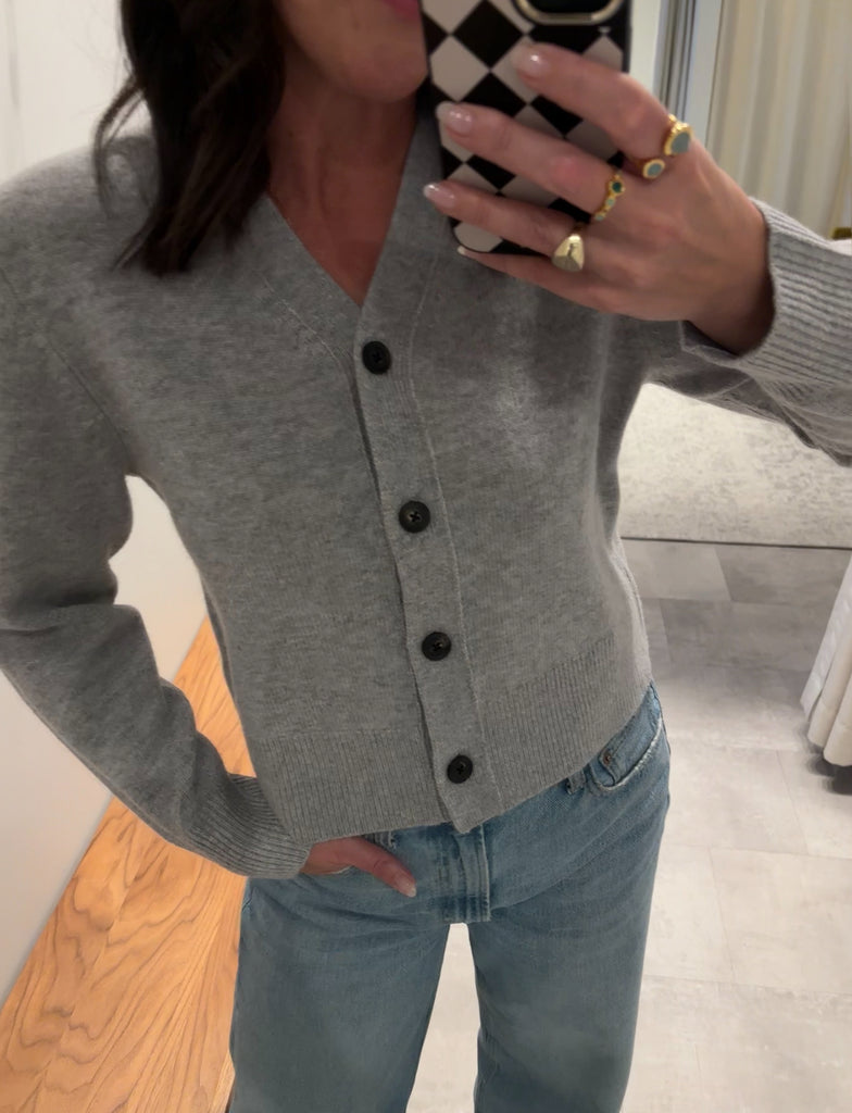 Merino Cashmere Classic Cardigan in Flannel