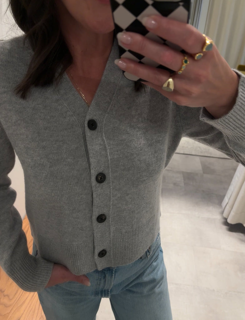 Merino Cashmere Classic Cardigan in Flannel