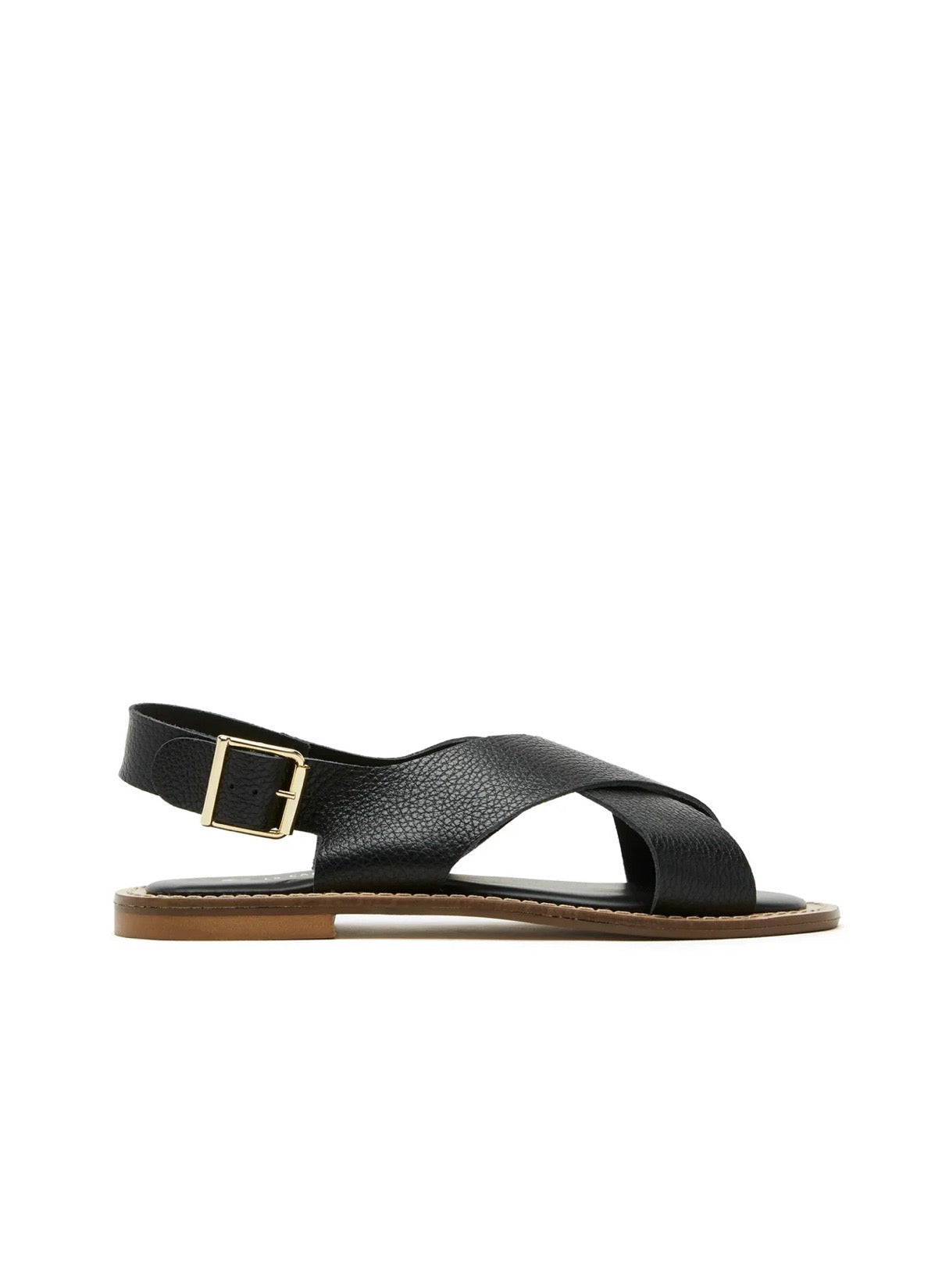 Freeda Leather Sandal in Black Pebble