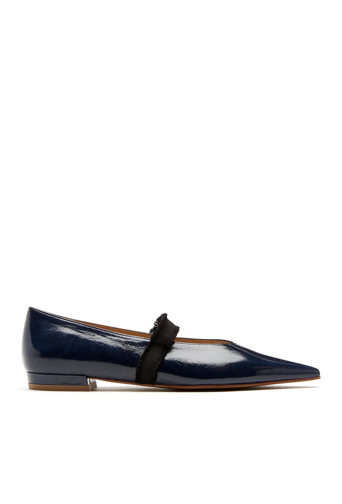 Journey Crushed Leather Flat in Navy
