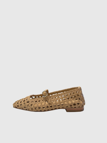 Paris Light Brown Woven Leather Ballerina