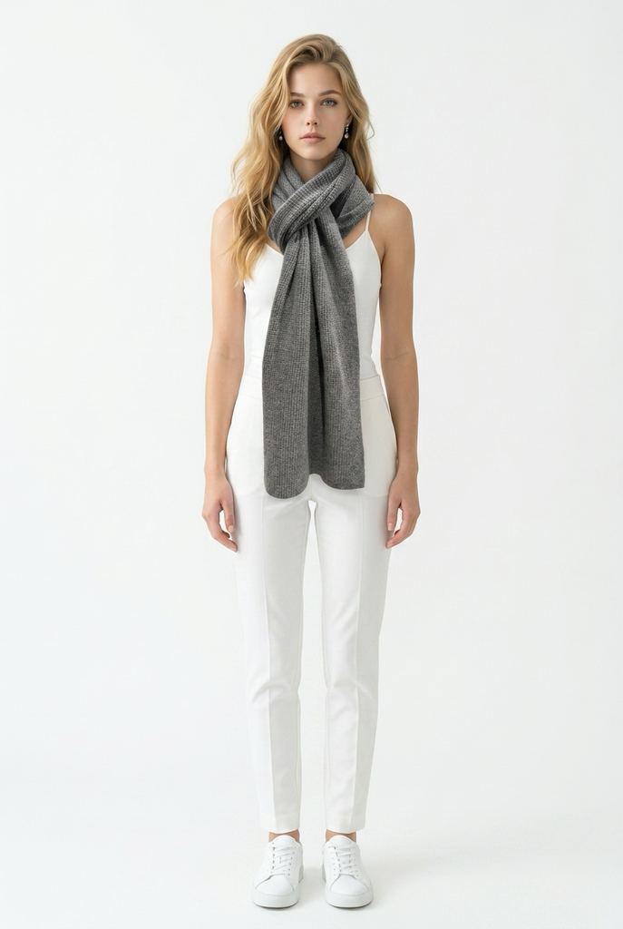 Cashmere Waffle Scarf in Graphite Heather
