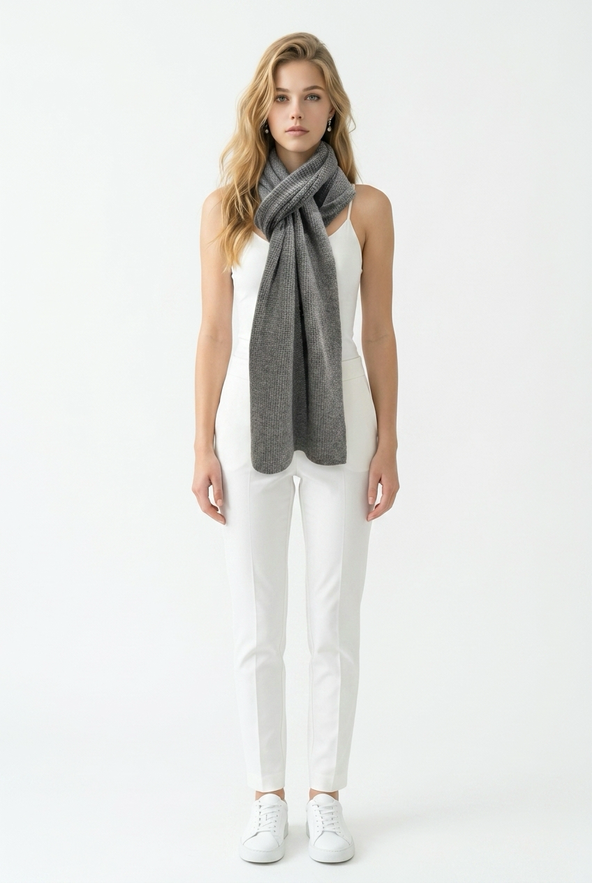 Cashmere Waffle Scarf in Graphite Heather