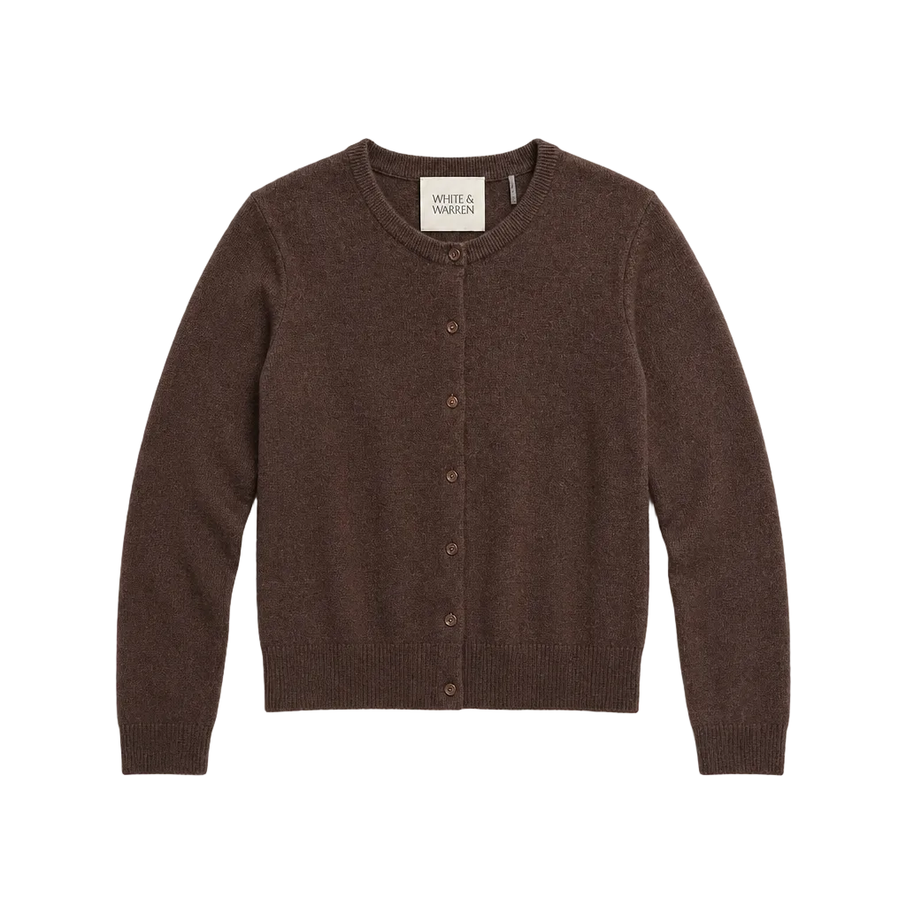 Cashmere Crewneck Cardigan in Coffee Bean