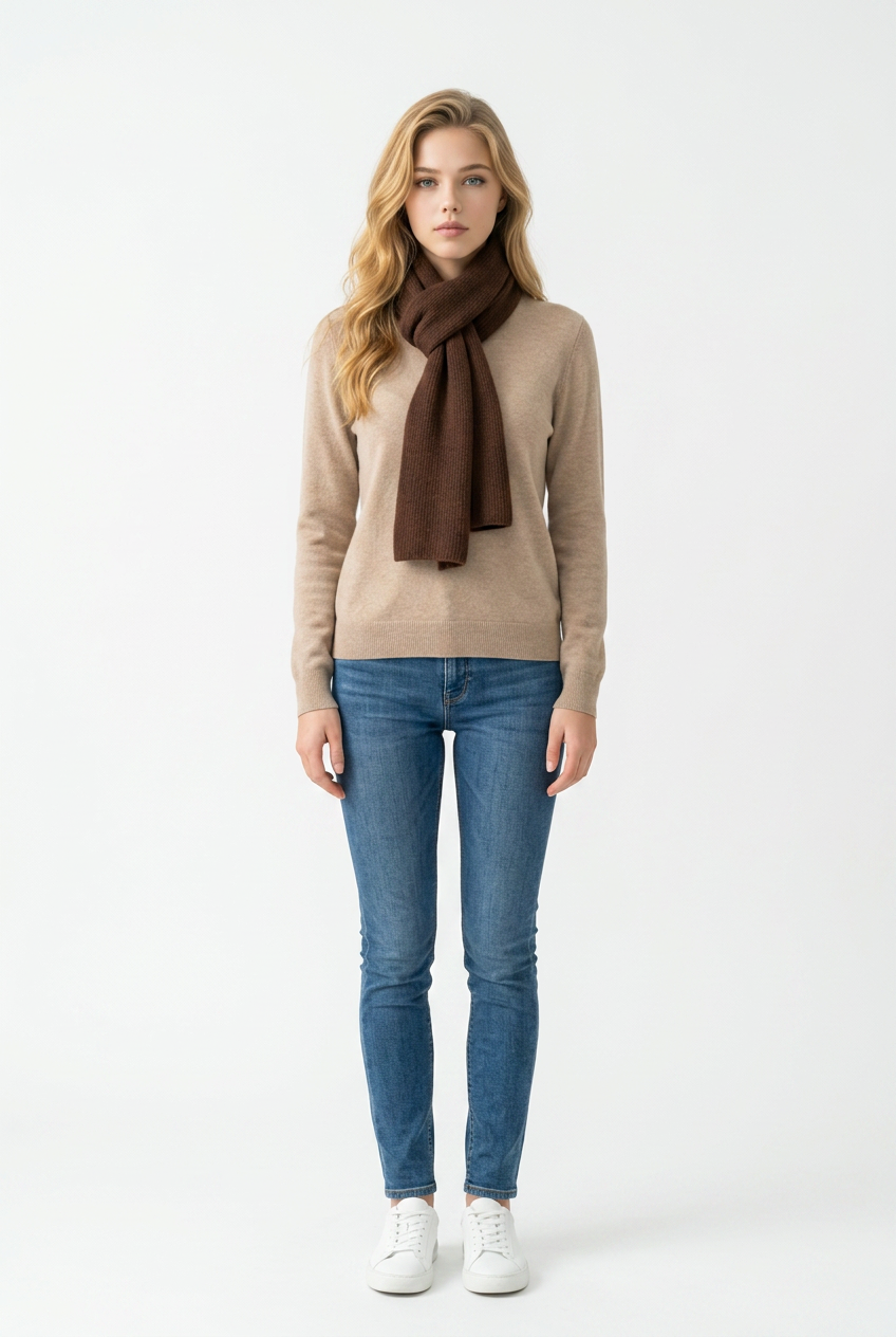 Cashmere Waffle Scarf in Espresso