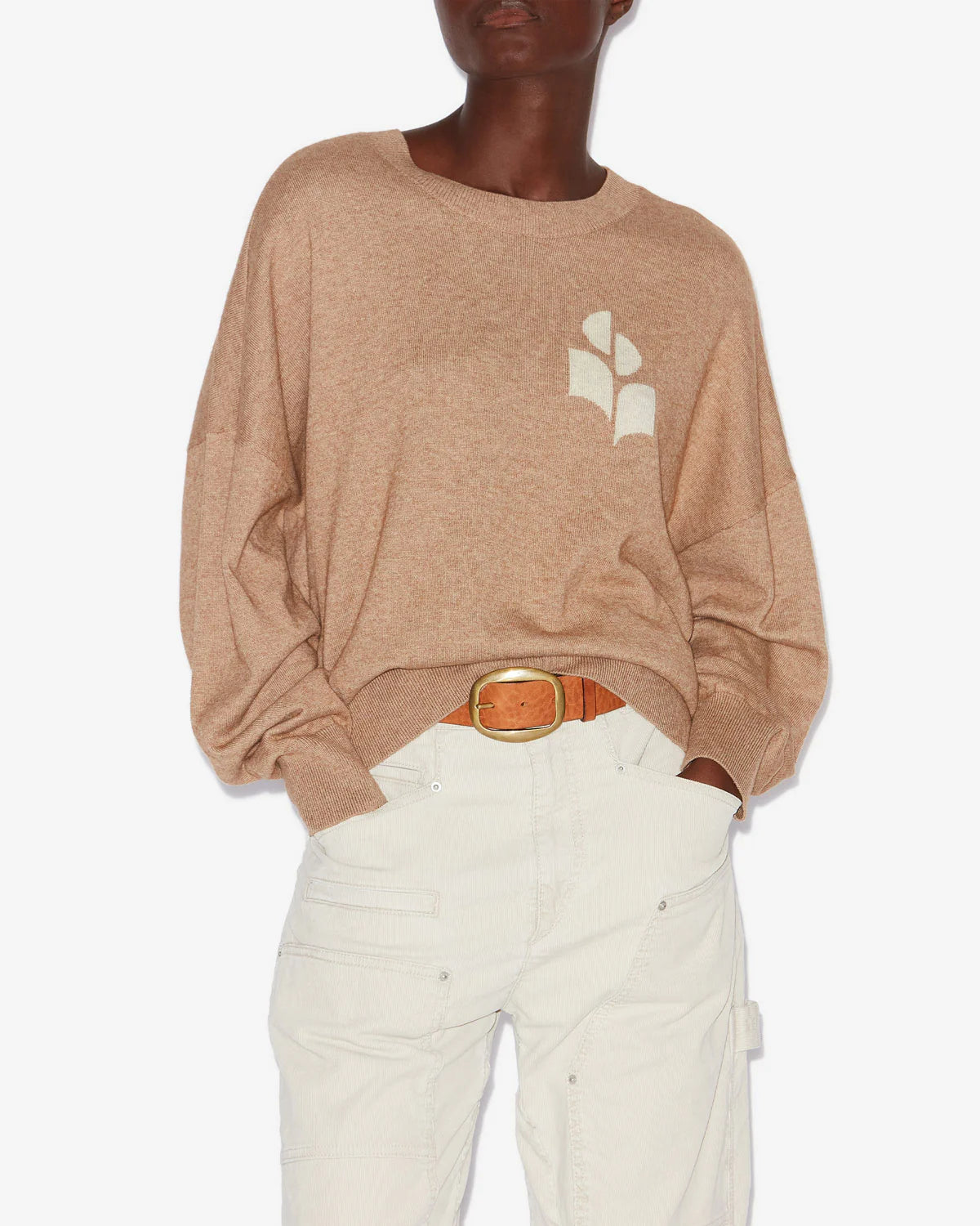 Marisans Logo Sweater in Mixed Cotton in Camel