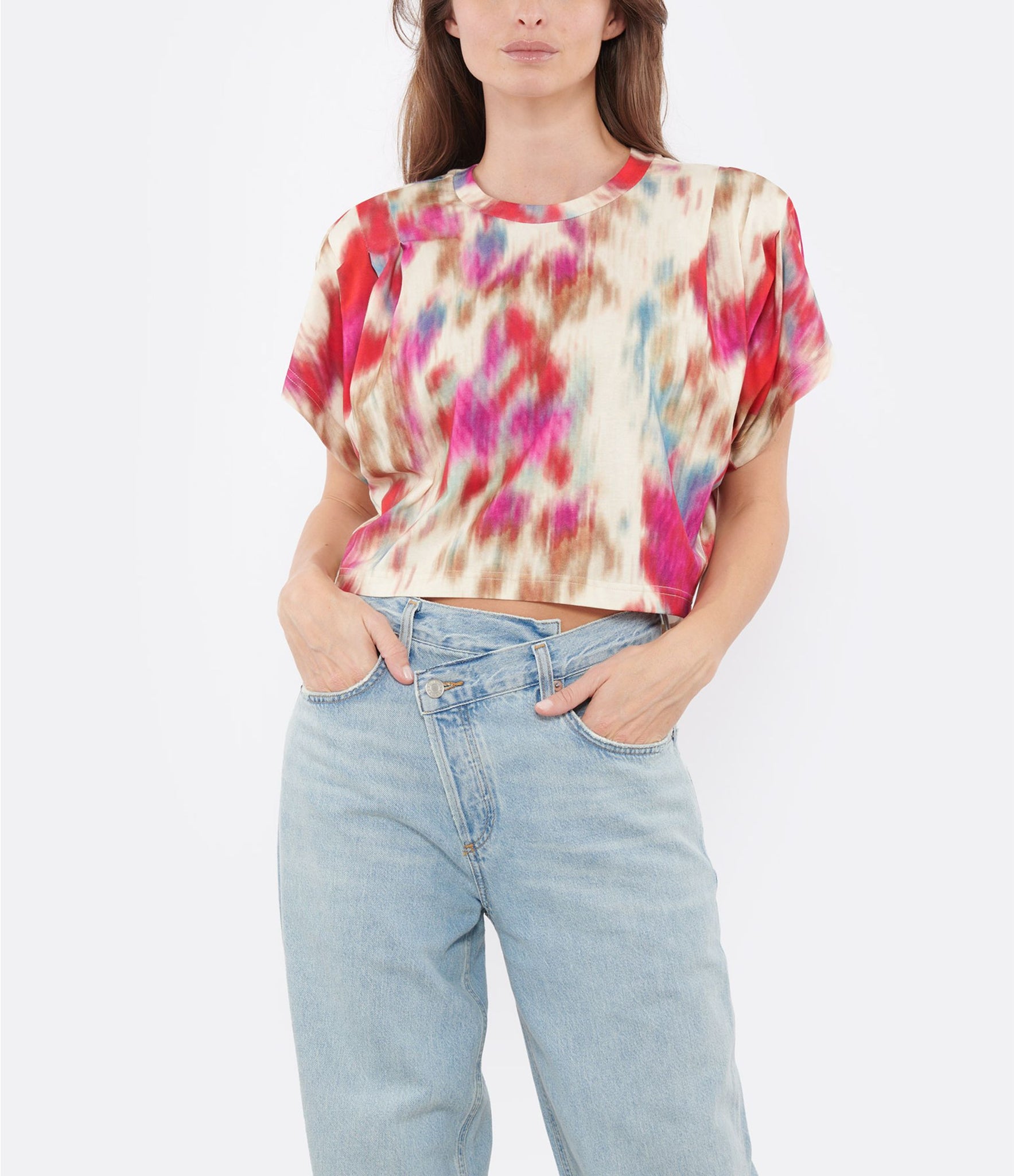 Zilia Tee Shirt in Beige/Raspberry