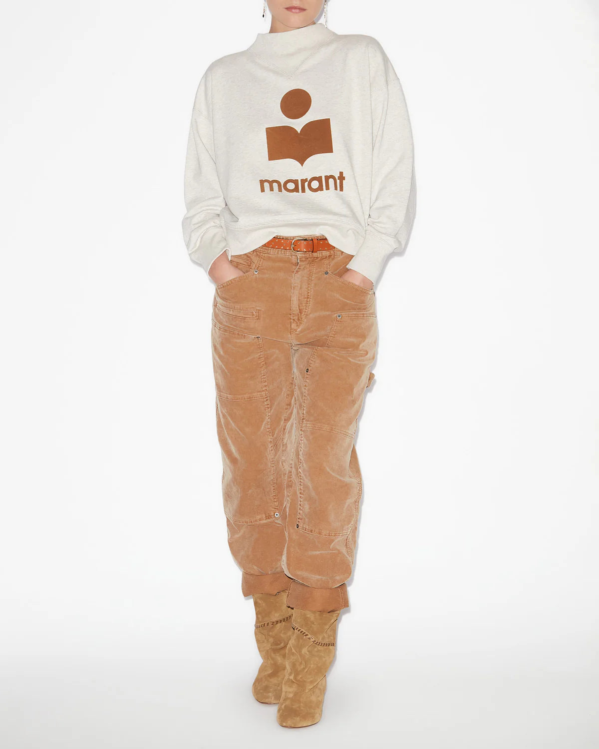 Moby Sweatshirt with Logo in Ecru and Camel