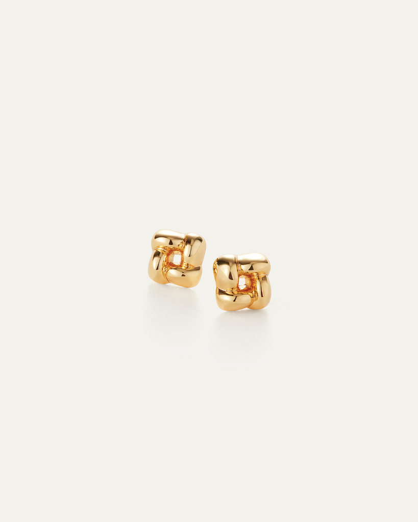 Mini Woven Square Earrings in Gold