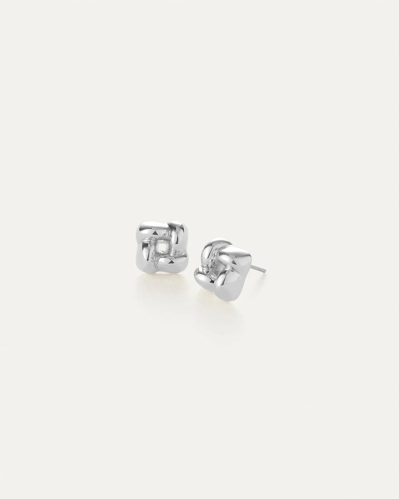 Mini Woven Square Earrings in Silver