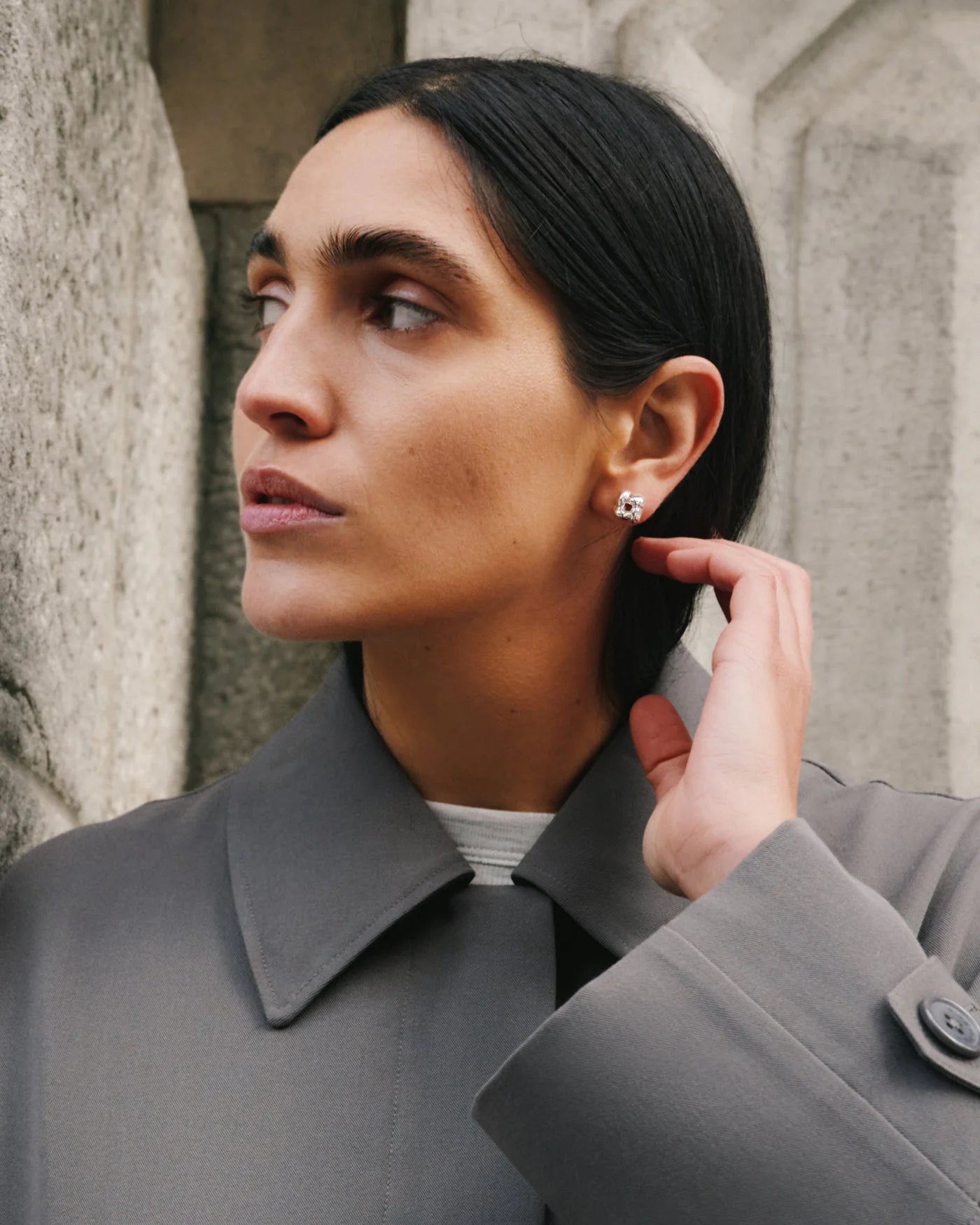 Mini Woven Square Earrings in Silver
