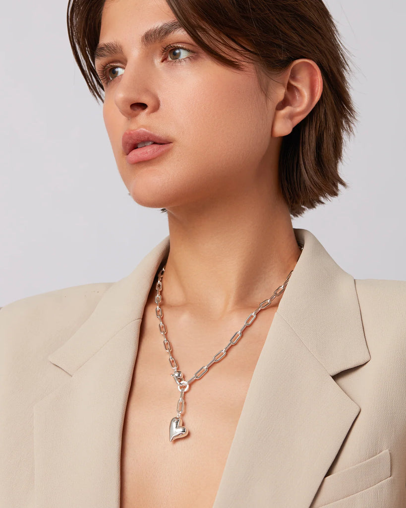 Puffy Heart Necklace in Silver