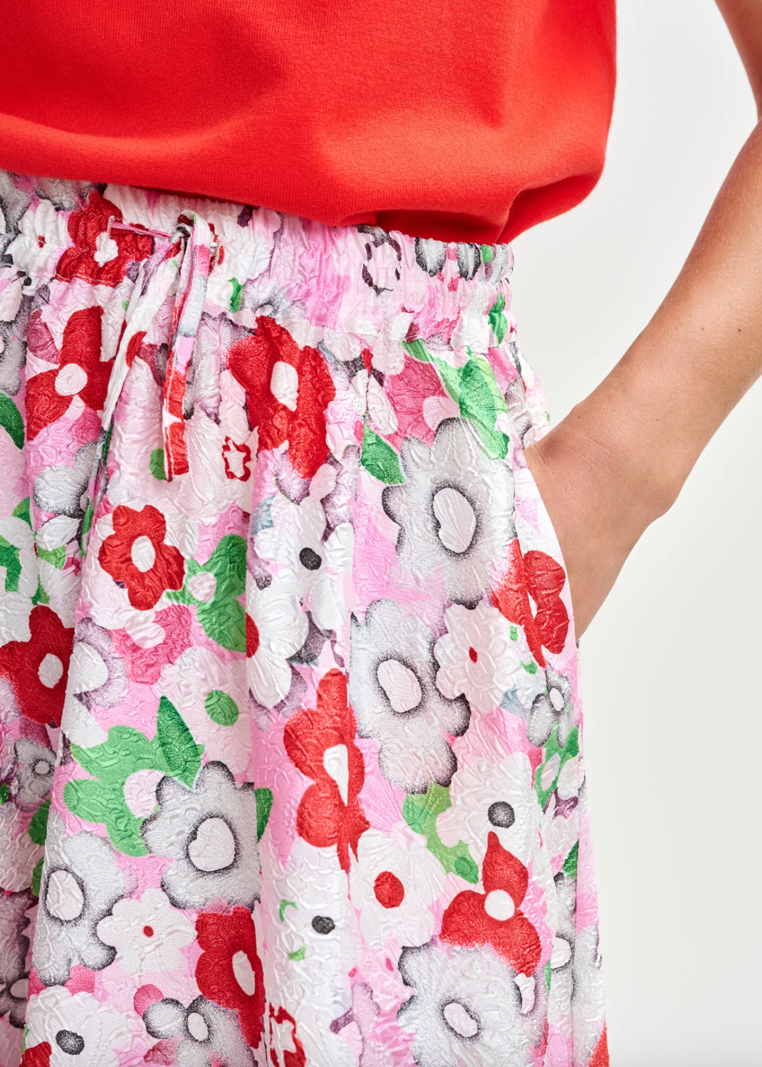 Julianne Floral Jacquard Midi Skirt in Off-White and Multicolor