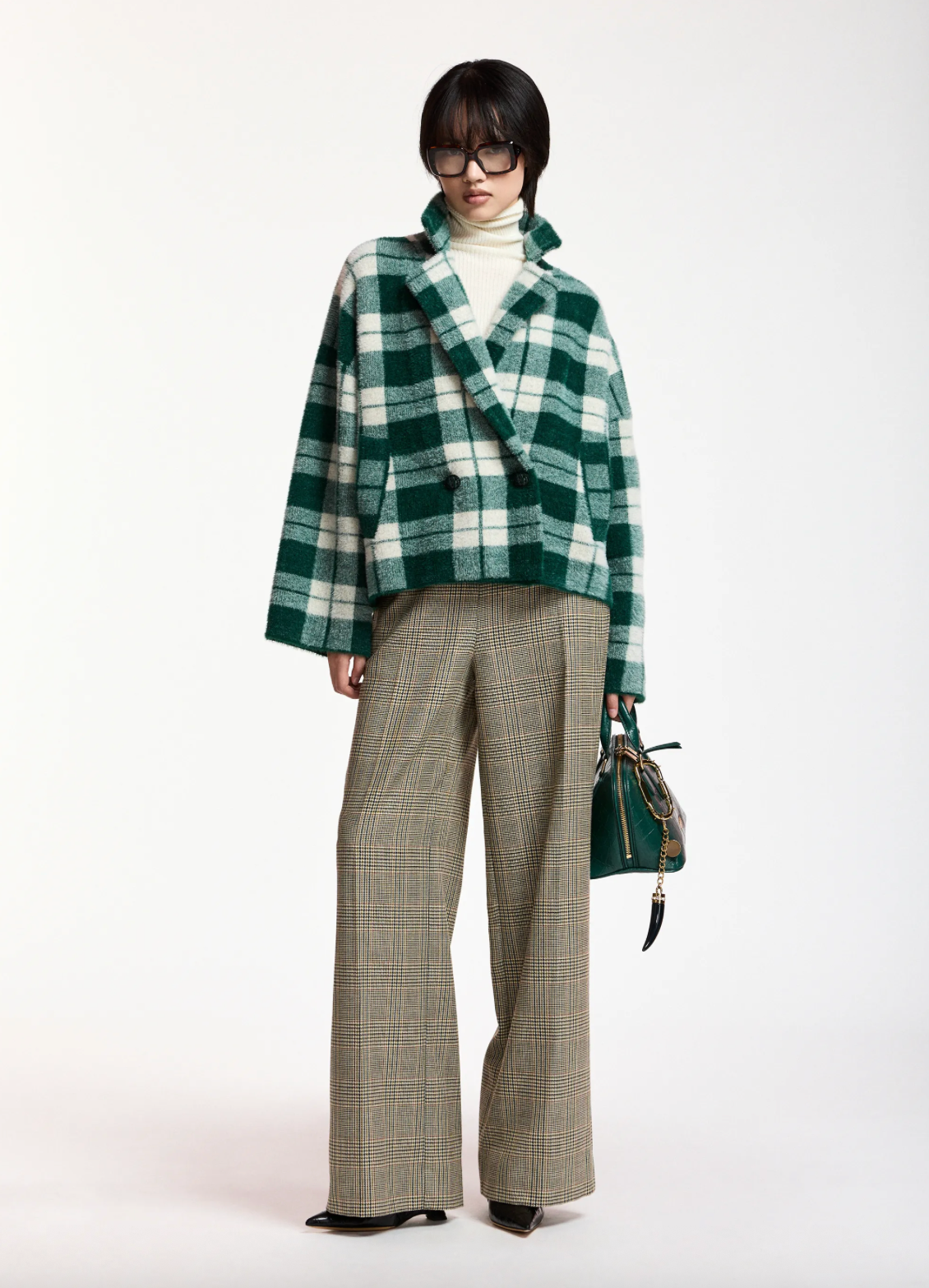 Karreau Check Knitted Jacket in Forest Whisper