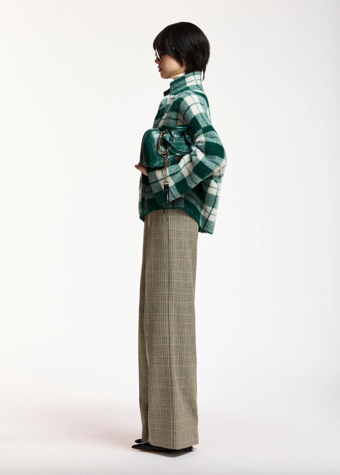 Karreau Check Knitted Jacket in Forest Whisper