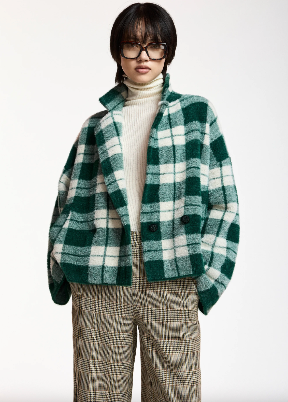 Karreau Check Knitted Jacket in Forest Whisper