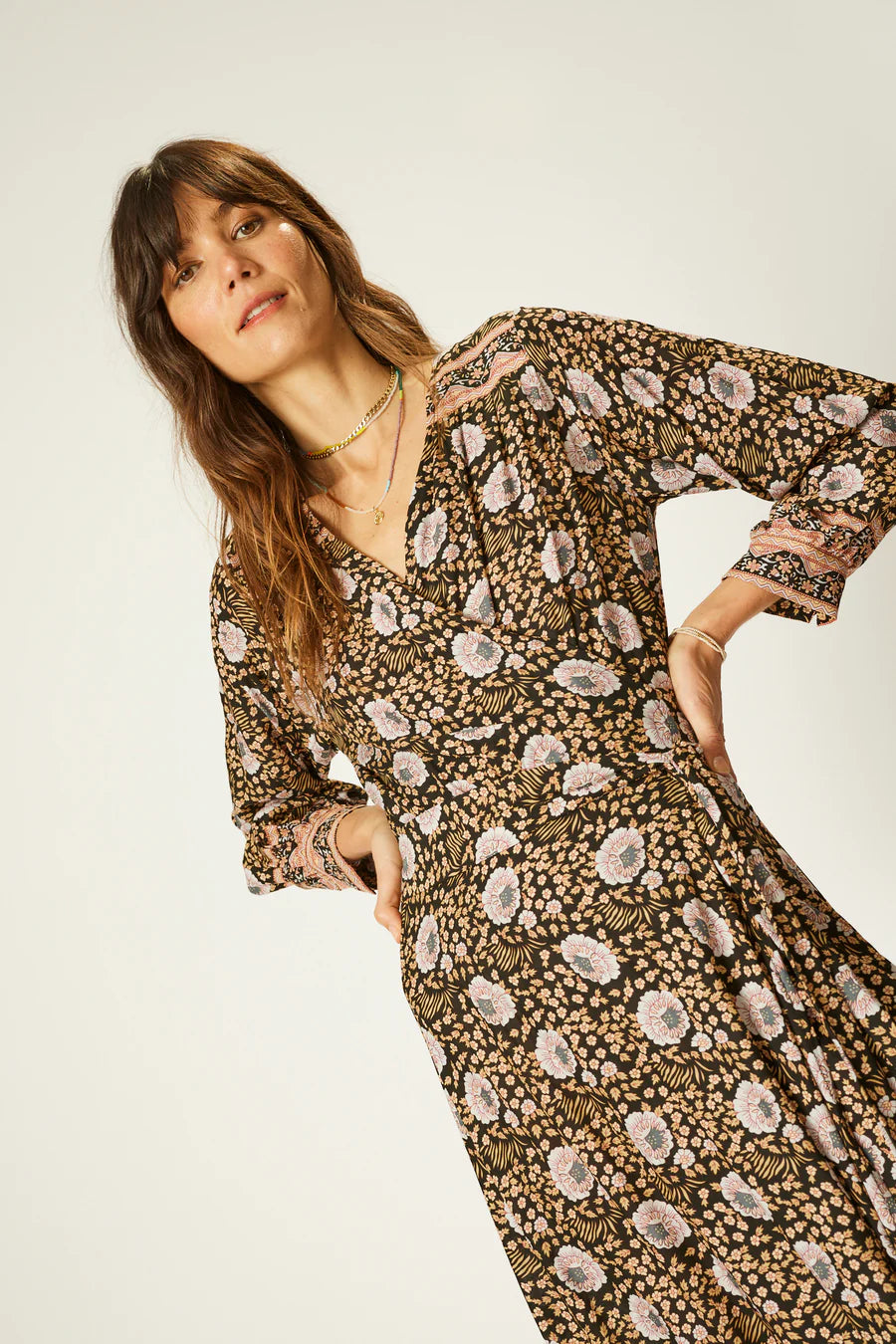 Kate Long Sleeve Dress in Vintage Flowers Sepia