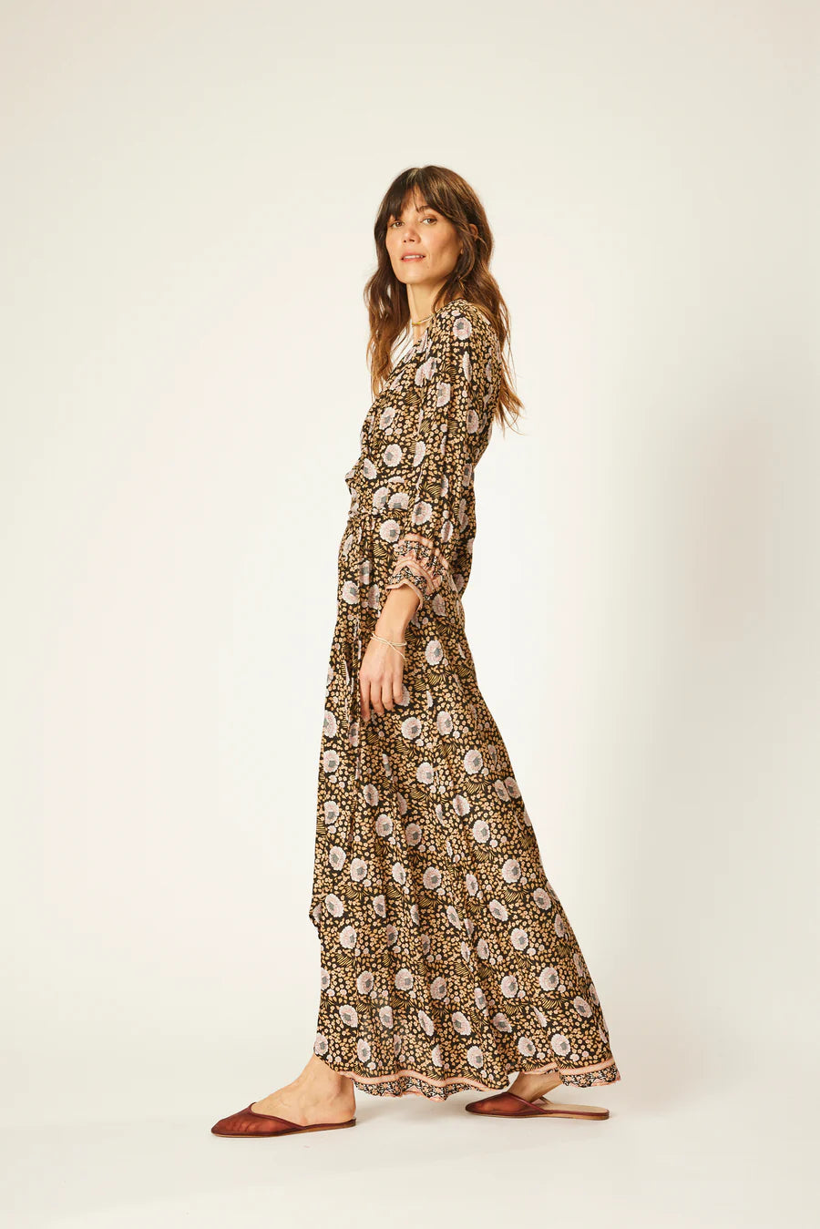 Kate Long Sleeve Dress in Vintage Flowers Sepia