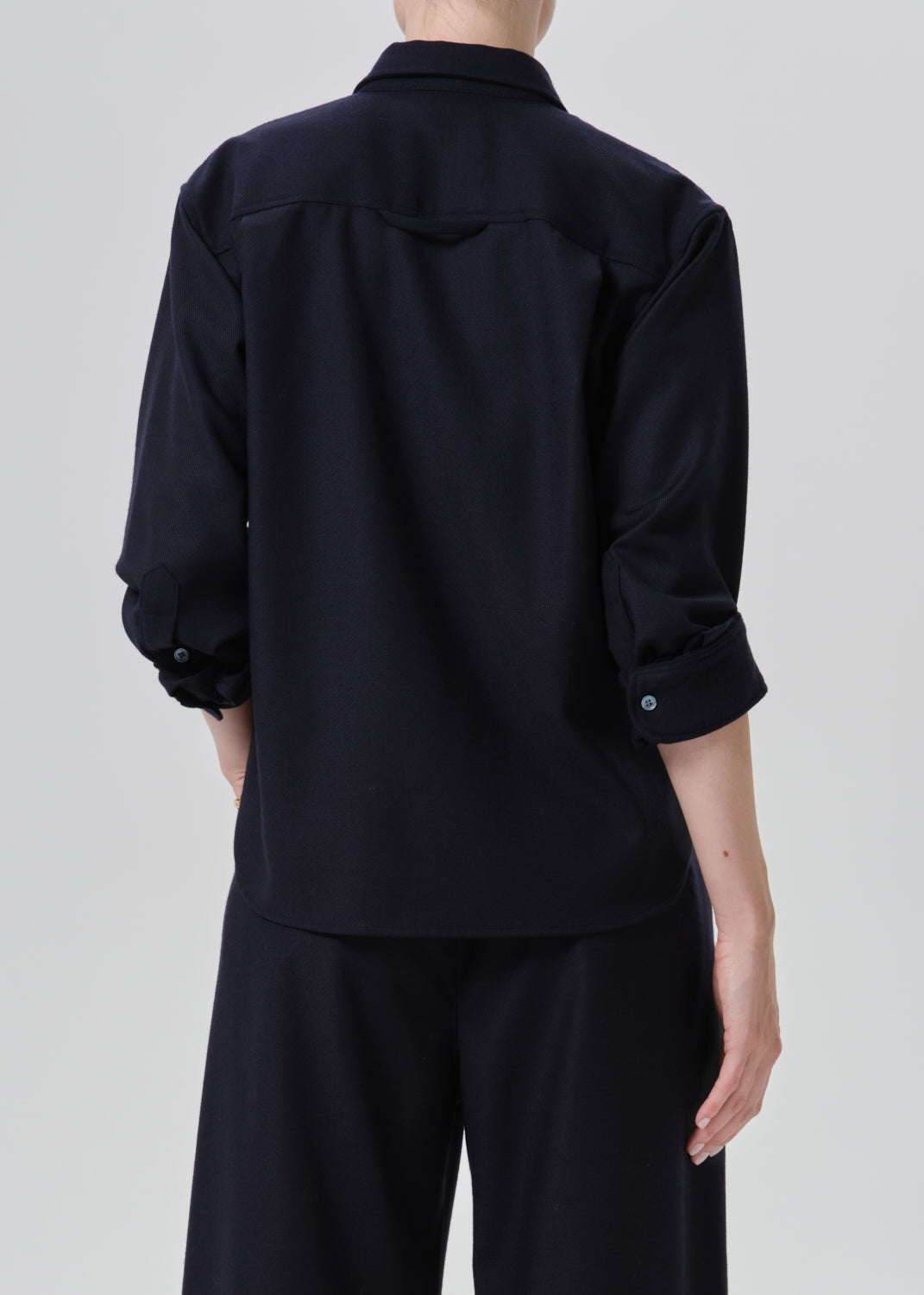 Kayla Shrunken Italian Virgin Wool Shirt in Navy