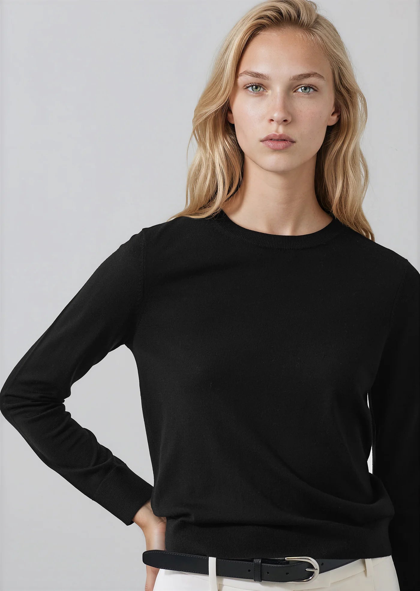 LS Extrafine Merino Classic Crew in Black