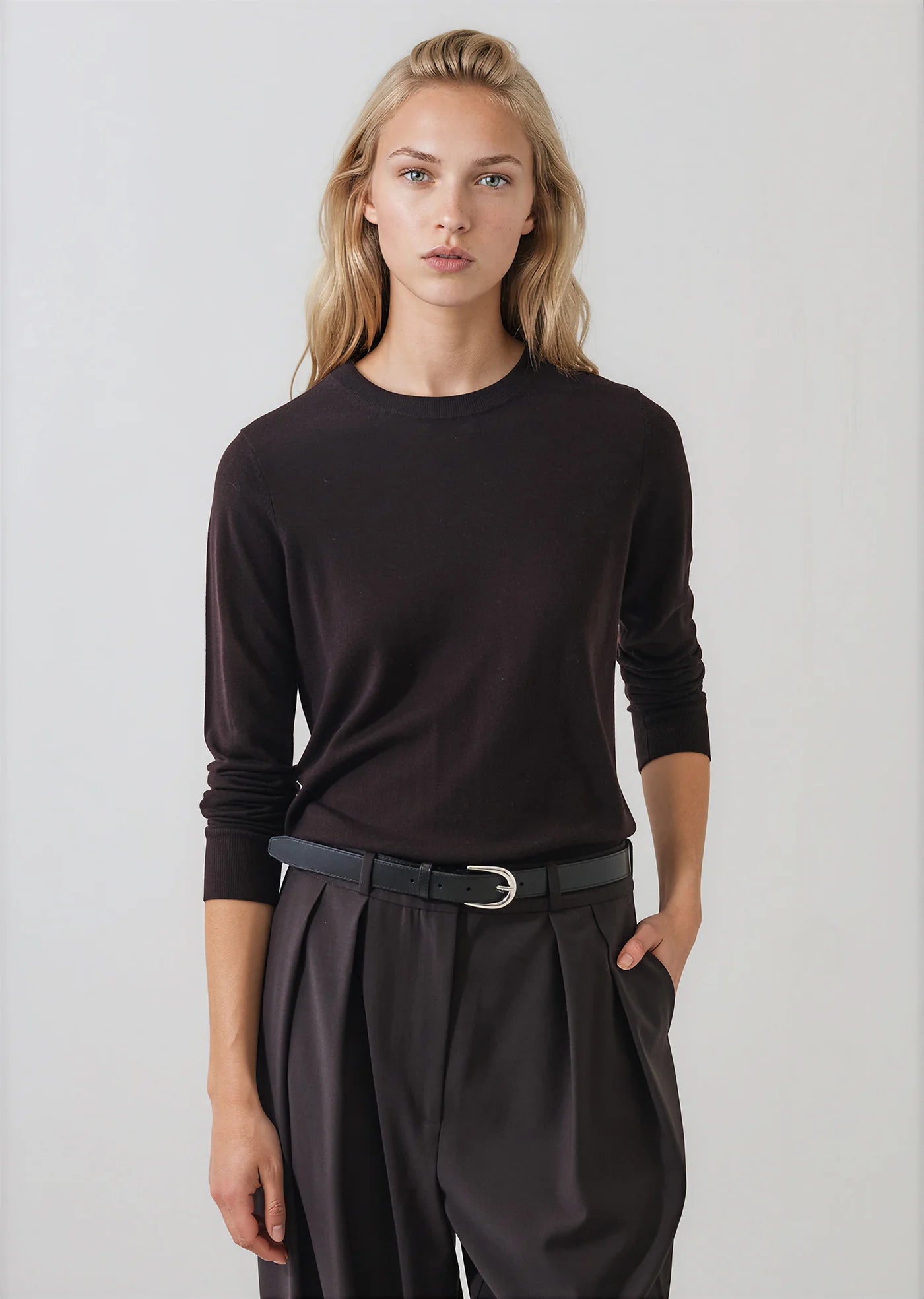 LS Extrafine Merino Classic Crew in Turkish Coffee
