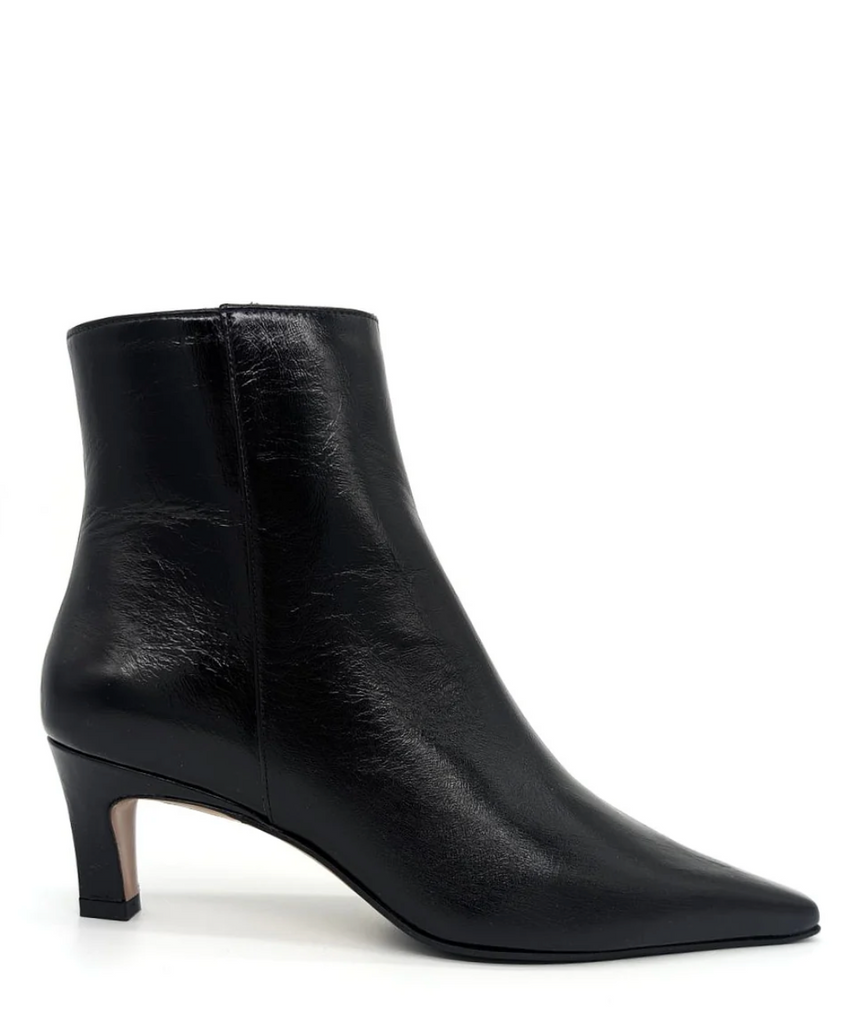 Bev Crushed Leather Heeled Bootie in Black