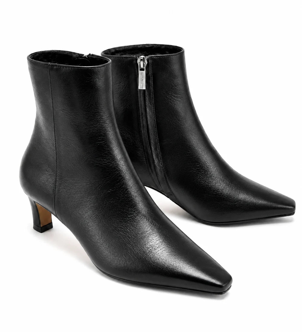 Bev Crushed Leather Heeled Bootie in Black