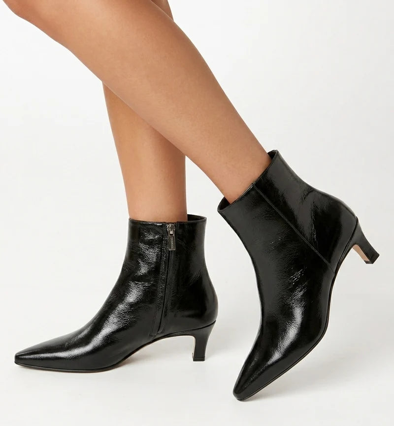 Bev Crushed Leather Heeled Bootie in Black
