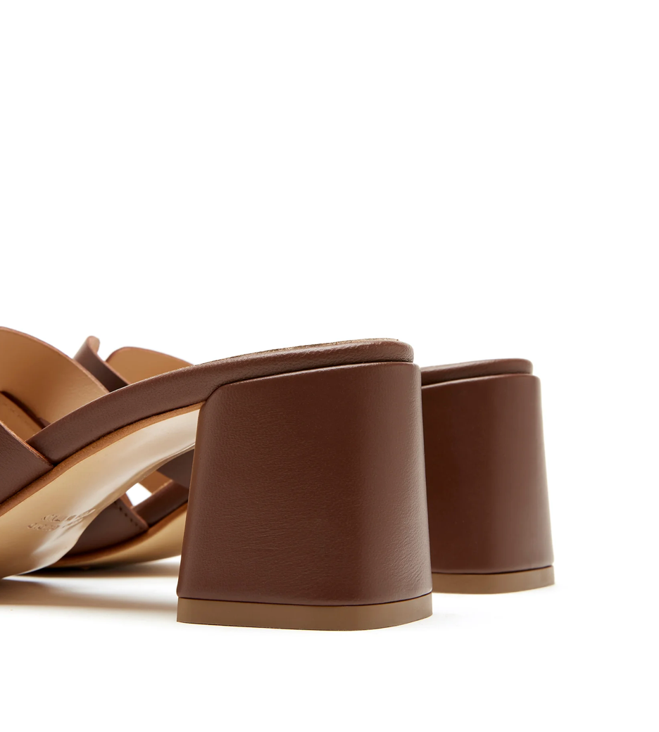 Fleetwood Heeled Leather Sandal in Brown