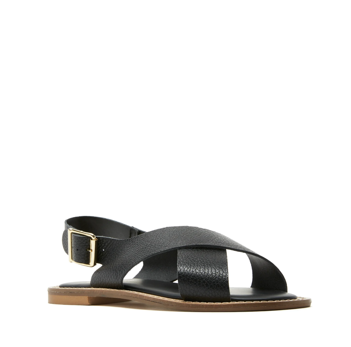 Freeda Leather Sandal in Black Pebble