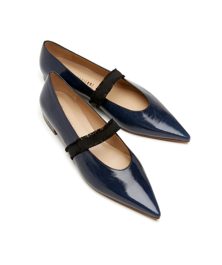 Journey Crushed Leather Flat in Navy
